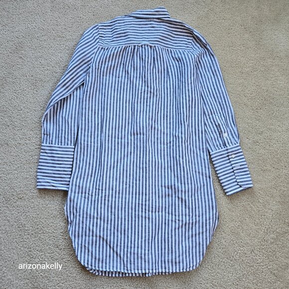 NWOT J. Crew Linen Cotton Button Down Tunic Coverup Shirt Blue White Stripe XXS - Picture 6 of 6
